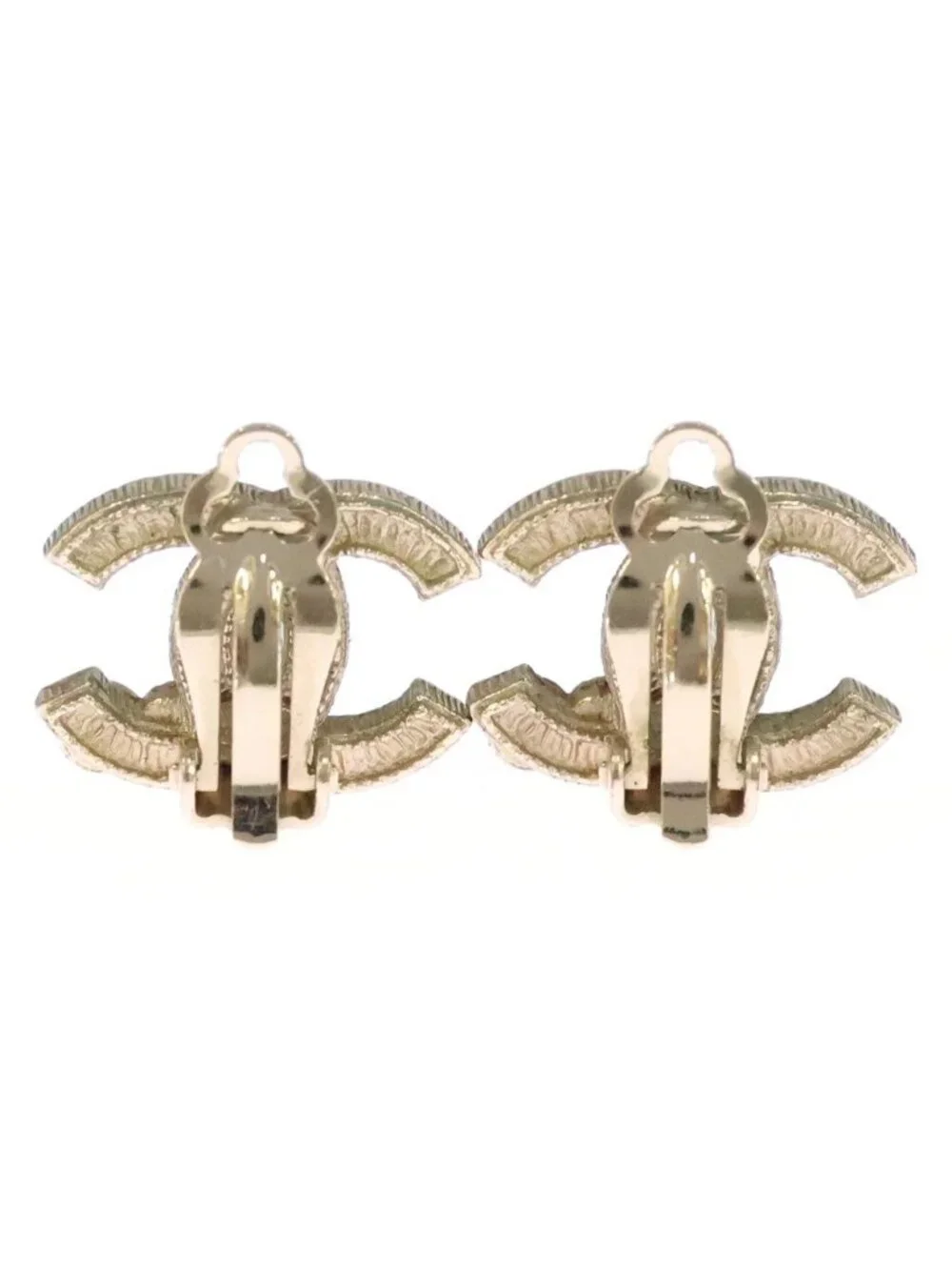 Chanel CC Logo Rhinestone Earrings Gold Plated